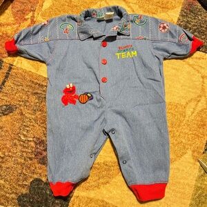 VTG Sesame Street Babies Elmo Sports Team Denim-Style Baby One-Piece